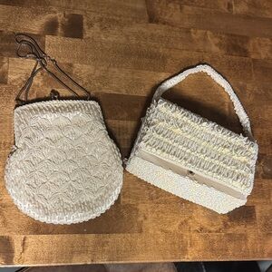 Elegant Cream Beaded Handbag Set
